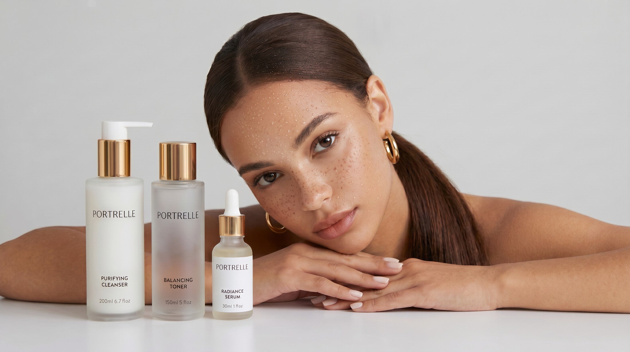 The Portrelle ritual: purifying cleanser, balancing toner and radiance serum